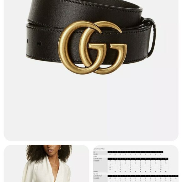 Vintage Gucci black leather gold buckle belt approx. 33 inches - Picture 3 of 5